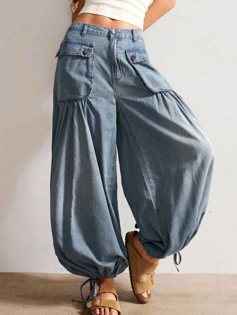 Denim Bohemian Solid Color Woven Long Jeans, Autumn/Winter, Western Wea
